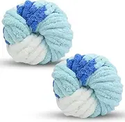Rstigiker Chunky Wool Yarn 250g × 2, Knitting Wool Yarn Coarse Knitting Yarn for Crochet, 2cm Soft Chunky Yarn for Yarn Projects Making Bags Hats Blankets Pillow Cushion Cat Bed (Blue-White)