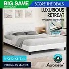 ALFORDSON Bed Frame Queen Double King Single Wooden Base Platform White Leather