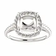 Sterling Silver Cushion Cut Solitaire Ring Setting - Lasso Rope Style Ring Mount