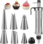 Dessert Decorating Syringe Set, Icing Piping Kit Stainless Steels Cake Decorating Tools 6 Piping Icing Nozzles Cupcake Decorating Kit