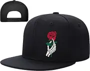 [FACITE] Snapback hat for Men Flat Bill Hats for Men Rose Skeleton Fingers hat Fitted Hats Adjustable Snap Pack Black Baseball Cap Hip Hop Women Hat Skull Hand Rock Gift Accessories, Fingers Holding Flowers,