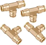 1/2" Tee Union DOT Air Fittings, Quick Push to Connect Fittings Brass Union Tee, 4PCS DOT Approved Air Brake Line Fittings for Trucks Trailers and Industrial Use