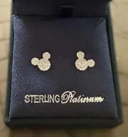 Disney Park Crislu Mickey Mouse Icon Stud Earrings Sterling Platinum Disneyland