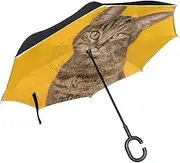 Double Layer Inverted Umbrella Cars Reverse Umbrella Tabby Cat Windproof UV Proof Travel Outdoor Umbrella