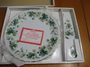 Vintage Vineyard Cake Plate 10 1/2 "and Server Fine Porcelain Sadek W/ Box,11927
