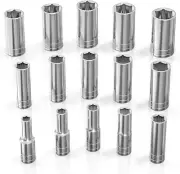 SAE Socket Set (15Pc) | 1/2-Inch Drive | 6-Point Deep Socket Set | Standard Impe