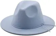 [Generic] Wide Brim Fedora Hat for Women Solid Color Wool Felt Hat for Men Autumn Winter Panama Yellow Jazz Cap