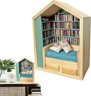 Miniature Booknook Kit - Booknook Kits for Adults - Handmade Tiny House, Library Tiny World Inside Wood, Wooden Decoration, Tiny Bookstore for Boys and Girls