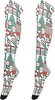 [Caihoyu] Knee-High Socks for Women Comfortable Tube Socks Long Stockings Warm Over Knee Socks for Stage Performances Christmas Geometric Simple Shapes, Christmas Geometric Simple Shapes
