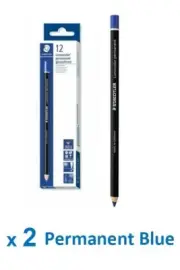 2 x Staedtler 108 20-3 Lumocolor Glasochrom Permanent Blue Pencil B353