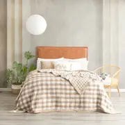 Renee Taylor Gingham Washed Cotton Yarn Dyed Revesible Textured Blanket Single/Double Tan