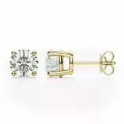 14K Yellow Gold Brilliant Round Cubic Zirconia Earrings Round Stud Push Back