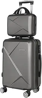 [Wanderlite] 2pcs Luggage Set(12/20), Trolley Suitcase Hand Luggages Hard Case Shell, Travel Strap Bag Carry On Adult Kids Lightweight Roller TSA Lock with Wheels Dark Grey