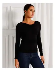 [Tokito] Soft Jersey Long Sleeve Drape Top in Black