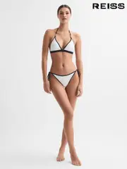 Reiss White/Navy Rutha Side Tie Contrast Trim Bikini Bottoms (N51666) | $95