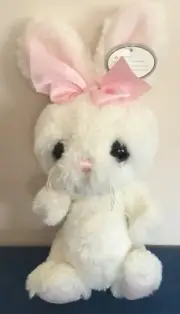 The Bearington Collection BUNNI Big Head & Friends White Bunny Rabbit Pink Bow