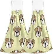 RPLIFE Bath Towels with Hanging Loops for Bathroom, Soft Quick Dry Kids Bathroom Hand Towel Hook, 18.2 x 14 Inch, Set of 2, Cute Puppy Faces Yellow