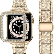 [wutwuk] Compatible with Apple Watch Band 42mm 41mm 40mm 46mm 45mm 44mm Ladies for Apple Watch Series 10 9 8 7 SE 6 5 4 Diamond Rhinestone Hard PC Protective Frame Protective Case Women