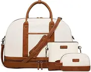 [BOLOSTA] Weekender Bag for Women Canvas Overnight Bag Large Travel Tote Bag Carry on Shoulder Duffle Bag with Shoe Compartment,Perfect for Travel/Daily Use/Birthday Gift …, Beige