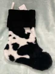 NEW Black & White Cow Print Pattern 18" Christmas Stocking Very Soft Farmhouse