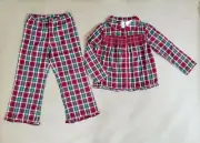NWT Janie and Jack Pjs pajamas 2pc set 5 red green plaid for Christmas