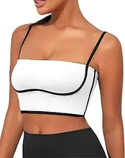 [AngiMelo] Womens Workout Tank Tops Square Neck Longline Sports Bra Support Crop Yoga Top Spaghetti Strap Built in Bras