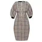 CELINE SILK & WOOL PLAID PRINTED DRESS WITH PUFF SLEEVES SIZE 36 PHOEBE PHILO
