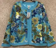 Chico's Womens Turquoise Floral Treena Jacket Blazer Size 3 NEW NWT
