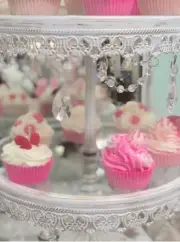 Hamptons 2 Tier Shabby Crystal Prism White Chic Cupcake Candelabra Cake Stand Nw