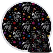Cool Halloween Unicorn Skeletons and Skulls Round Beach Towel