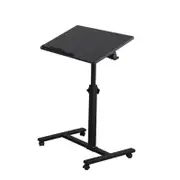T-Shape Overbed Table with Wheels Adjustable Tiltable Laptop Desk-Black