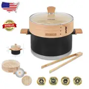 Elegant 10" Steamer Pot Set with Bamboo Tiers - Induction Compatible Cookware