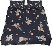 3 Pcs Microfiber Bedding Set Duvet Cover Pillow Shams Bed Koala Floral Seamless Pattern Quilt Cover 1 Cover 2 Pillowcase with Zip,Lightweight and Soft