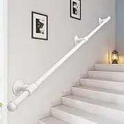Wrought Iron il for Stairs Outside Steps Wall Mounted Safety Grab Bar Hand Railings Gold/White Banister for Outdoor Indoor Use 11ft/330cm (White)