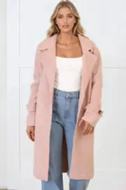 Griffin Cardigan - Collared Button Closure Coatigan with Pockets in Pink