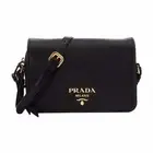 Prada Vitello Phenix Black Leather Flap Crossbody Bag NEW