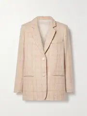 [LOVESHACKFANCY] LOVESHACKFANCY - Denzel Checked Houndstooth Wool Blazer - Pastel pink - large large Pink