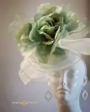 Kentucky Derby Hat Off White Cream Ivory Ascot Sage Moss Green Rose Fascinator