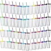 Clear Plastic Tumbler with Straw and Lid Bulk Water Bottle Iced Coffee Travel Mug Cup with Lid and Straw Reusable Plastic Cups for Christmas Water Smoothie Party Birthday(56 Pack,24 oz, 16 oz)