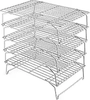 15IN x 10IN Cooling Baking Rack Set of 5, Leonyo 5-Tier Stackable Stainless Steel Wire Baking Cooking Racks Set for Cookie, Pizza, Cup Cake, Raised & Folding Feet