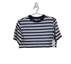 NWT BP. S Navy Ivory Stripe Oversized Short Sleeve Crop Organic Cotton Tee Women