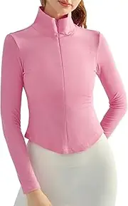 [FEOYA] Women's Casual Sport Jacket Running Jacket Long Sleeve Gym Sports Top Turtleneck Slim Fit Full-Zip Running Top Workout Sports Jacket Quick Dry Outwear