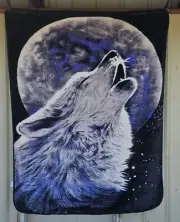 WOLF HOWLING AT THE MOON STARS OUTDOOR NIGHT TWIN SIZE BLANKET BEDSPREAD