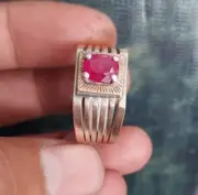 Afghanistan Ruby Stone Ring Men Ruby Ring Silver 925 Handmade Band Unique Ring
