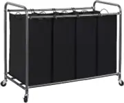 Laundry Sorter 4 Section, Hamper with Wheels and Removable Bags, Black