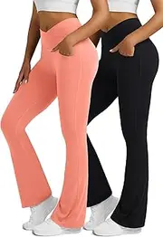 [Boerfmian] Flare Leggings for Women with Pockets 2pack High Waisted Crossover Flare Leggings Bootcut Yoga Pants