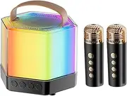 Karaoke Machine with 2 Microphones, RGB Color Light Wireless Karaoke Speaker Wireless Speaker Microphone Set Outdoor Portable Karaoke Machine for Friends, Camping, Picnic