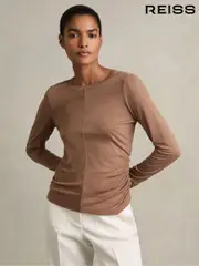 Reiss Mink Sierra Ruched Side Crew-Neck Top (B50890) | $180