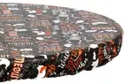 Vinyl Flannel Back Custom Fit Tablecloth,54"x76"Oval,HALLOWEEN THEME ON BLACK,LK