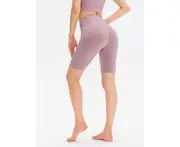 Women's High Waisted Yoga Shorts with Pockets Stretchy Tummy Control Sports Shorts Butt Lift Booty Workout Shorts - Purple